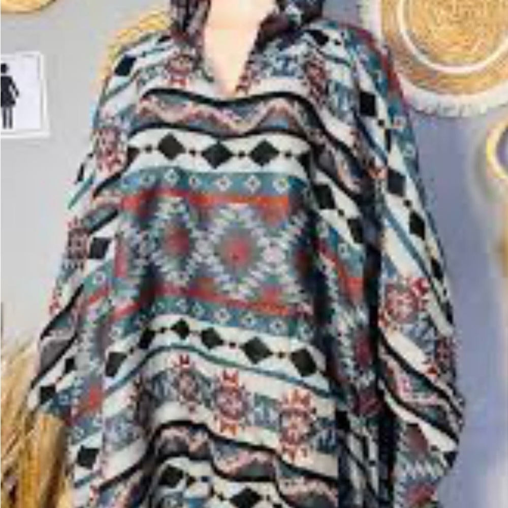 French Laundry Multicolor Knit Fabric Poncho